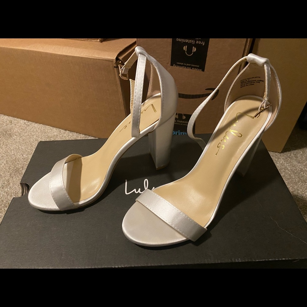 Ivory Satin Ankle Strap Heels